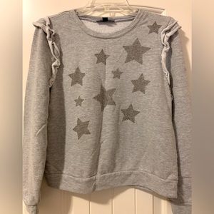 INC, EUC, Grey sweatshirt w/ stars & ruffles! XL, those stars sparkle!